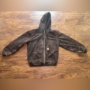 Mens Carhartt Hooded Coat Jacket Quilted Distressed Worn J244 DKB VTG Sz Medium